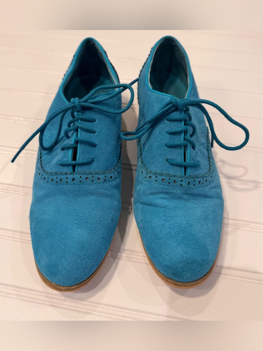 twiggy LONDON Turquoise Suede Oxford Brogue Shoes Womens Size 8